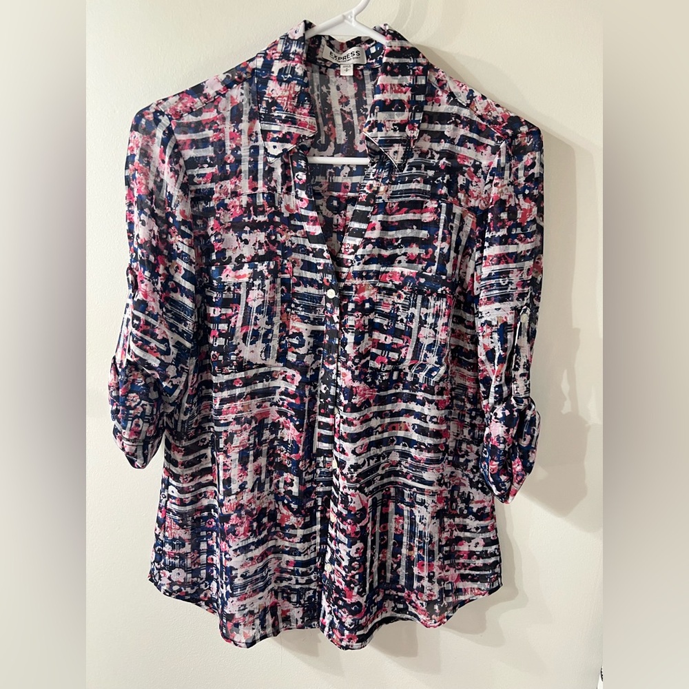 Express Floral Portofino Women's Top. Semi-sheer. Small. Multi-color.